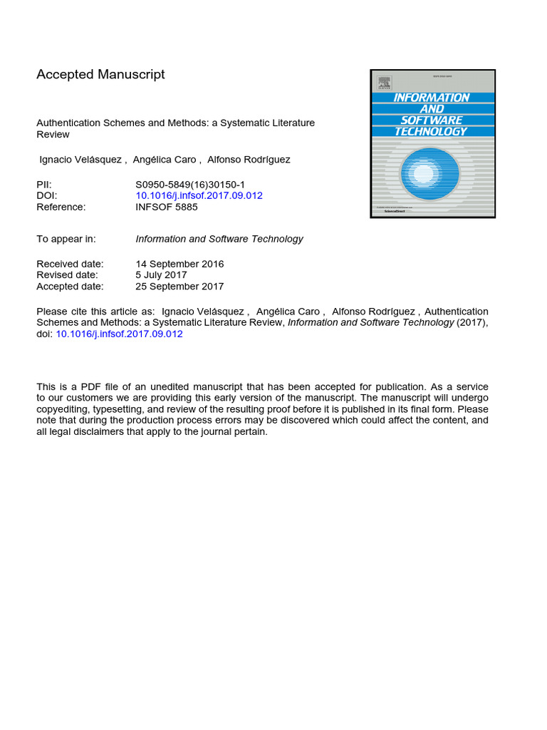 Authentication Schemes and Methods A Systematic Literature Review | PDF ...