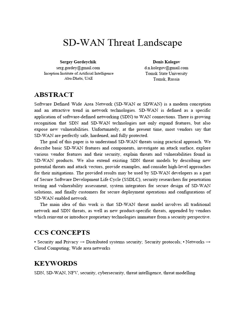 Analyzing SD-WAN Security Threats | PDF | Computer Security | Security