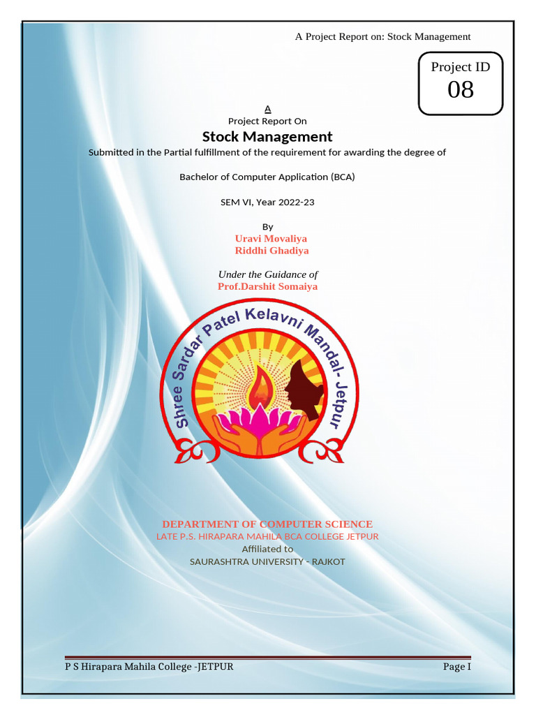 Stock Management Project Report BCA | PDF | Feasibility Study ...