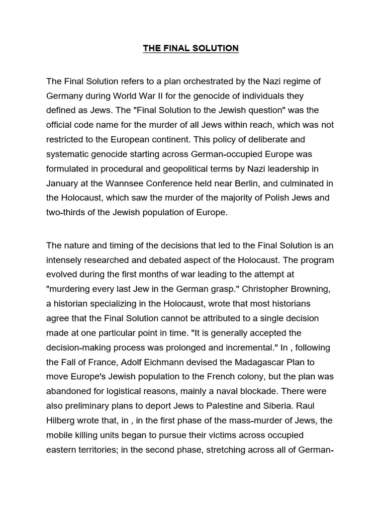 Understanding the Final Solution | PDF | Final Solution | Extermination ...