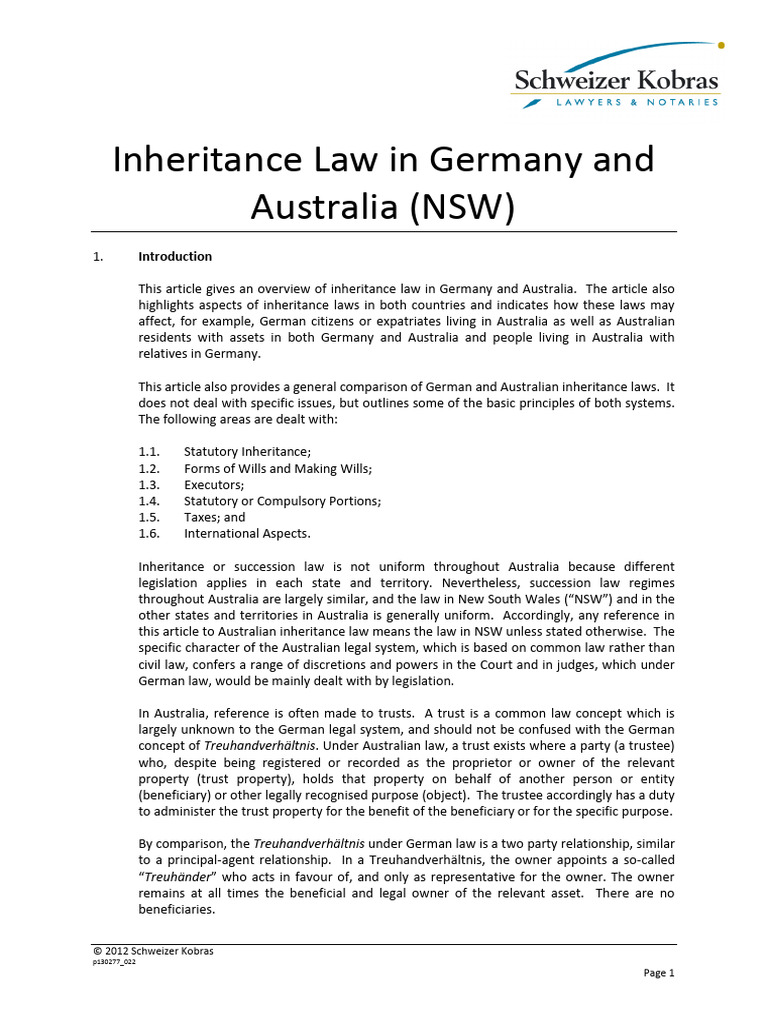 Inheritance Law Overview: Germany & Australia | PDF | Will And ...