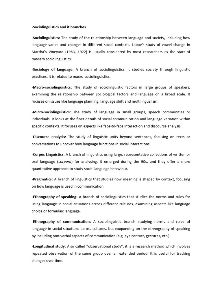 Overview of Sociolinguistics Branches | PDF | English Language ...