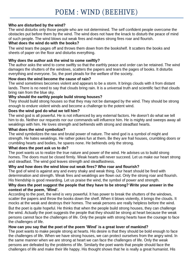 Wind Self Handout (Repaired) | PDF | Wound | Poetry