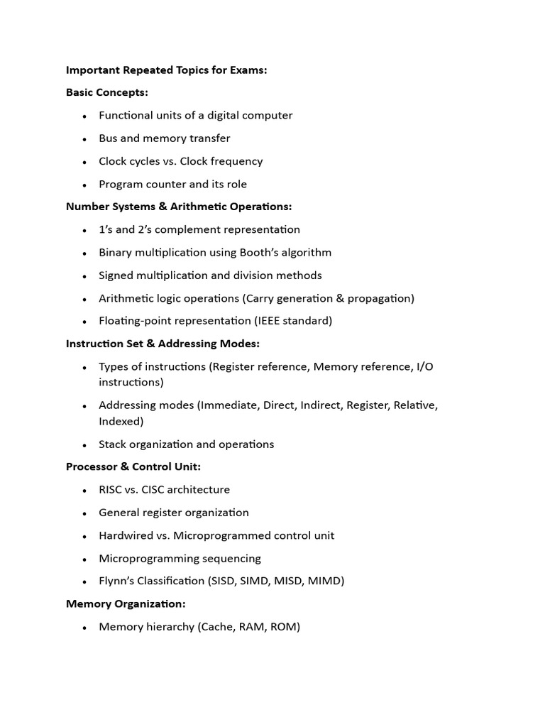 Key Topics for Computer Architecture Exams | PDF | Central Processing ...
