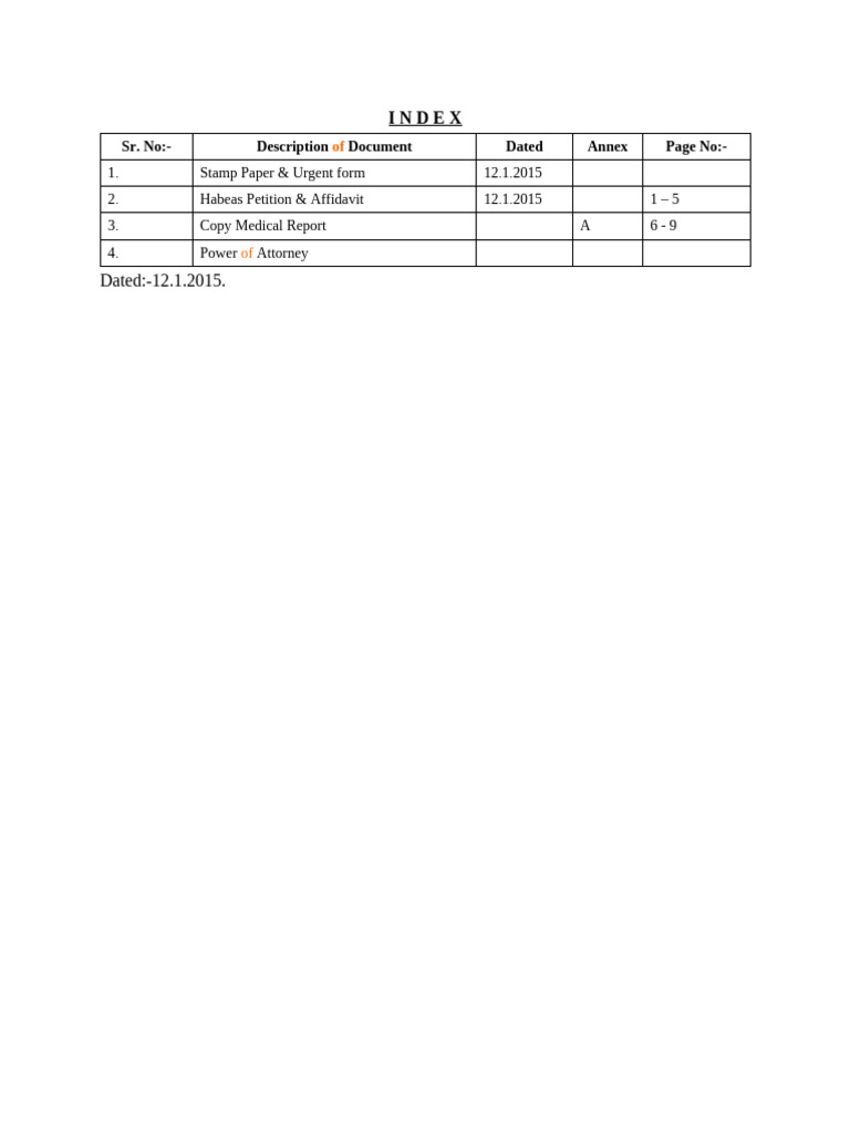 4-Index For A Petition | PDF