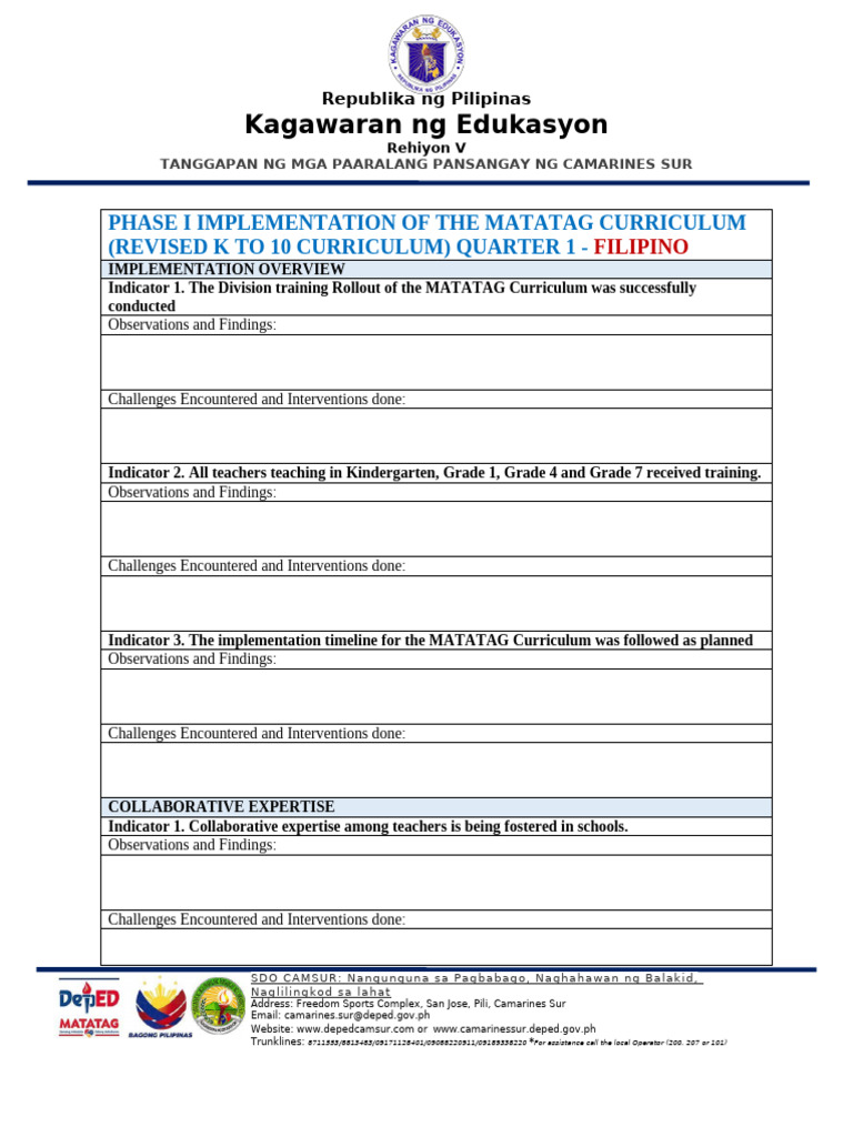 Filipino Phase i Implementation of the Matatag Curriculum Revised k to ...