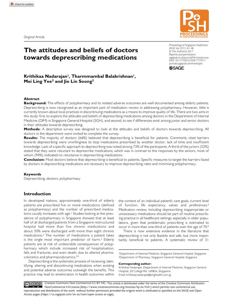 The Attitudes and Beliefs of Doctors Towards Deprescribing Medications ...