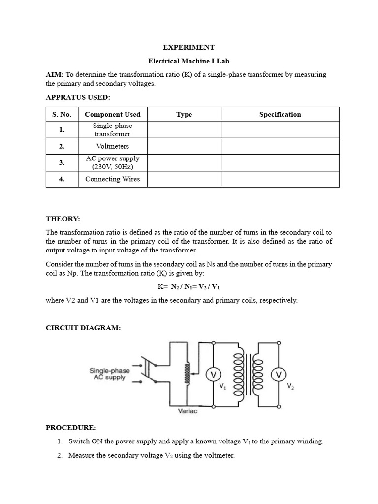 Determine Transformer Ratio Experiment | PDF