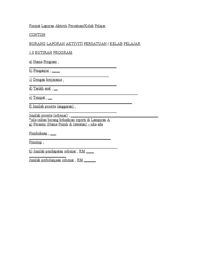 Format Laporan Aktiviti Persatuan