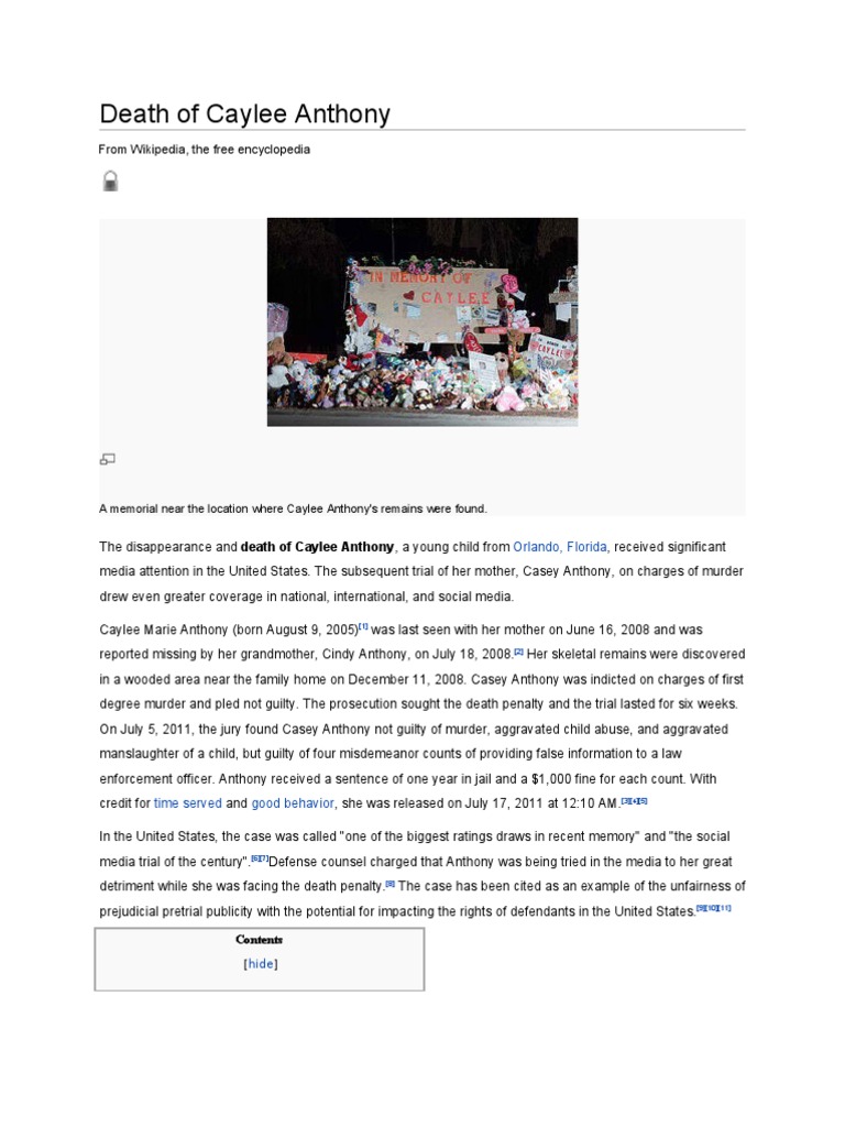 Caylee Anthony Tragic Death and Trial PDF Criminal Justice Crime