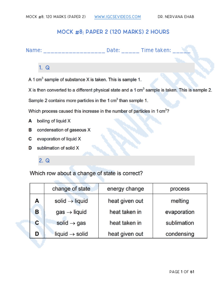 IGCSE Mock Exam Paper 2 (120 Marks) | PDF