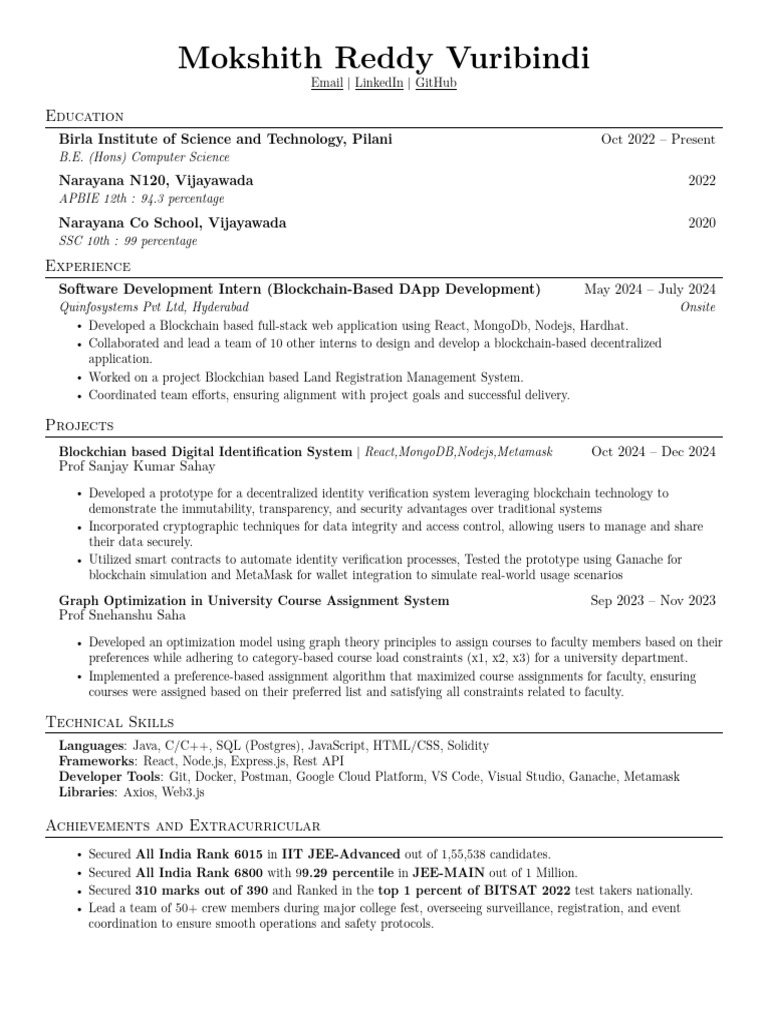 Mokshith Reddy Vuribindi: Tech Resume | PDF | Computer Programming ...