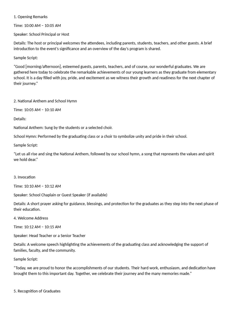 Program Flow in Graduation | PDF | Teachers