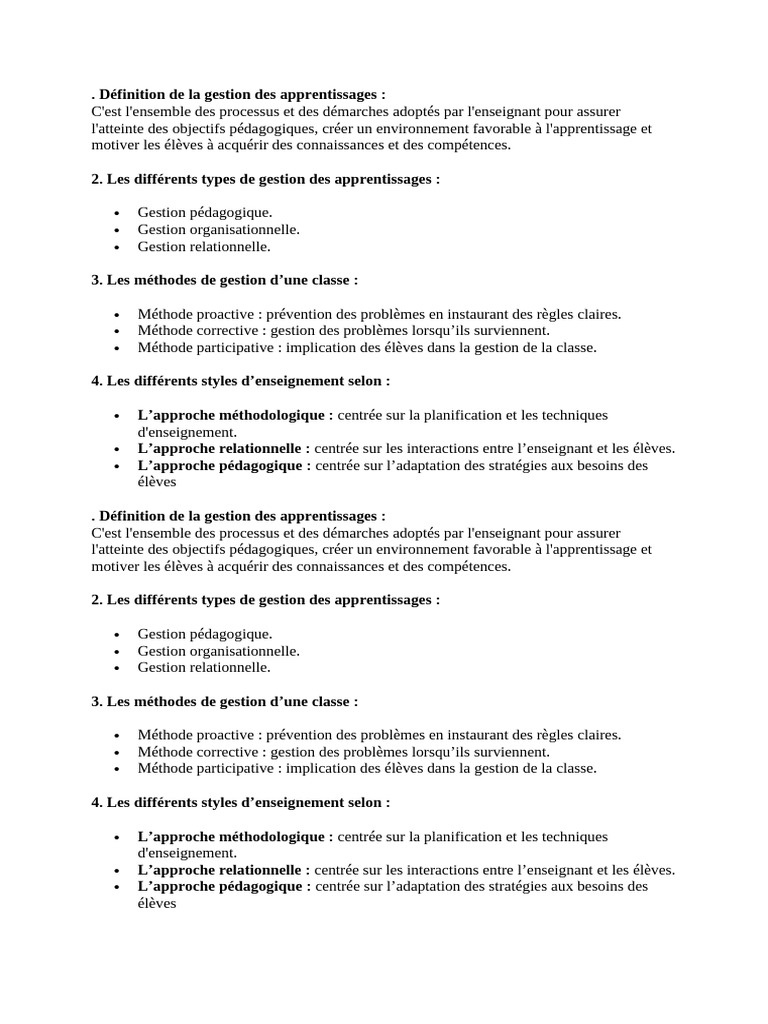 Gestion des apprentissages en classe | PDF | Pédagogie | Apprentissage