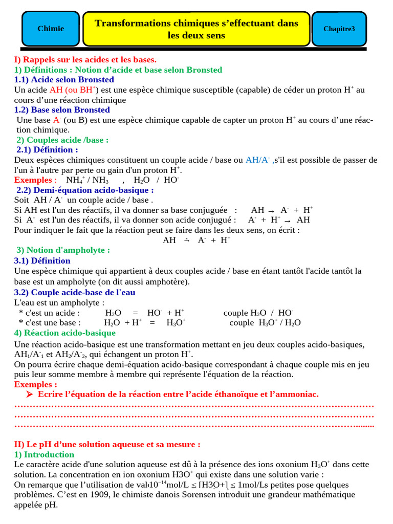 Acides, bases et pH en chimie | PDF | Ph | Acide