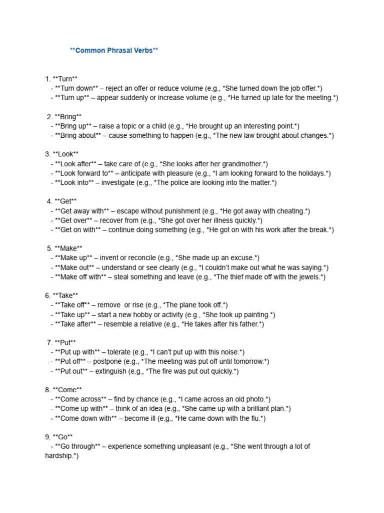 Common Phrasal Verbs Pdf English Language