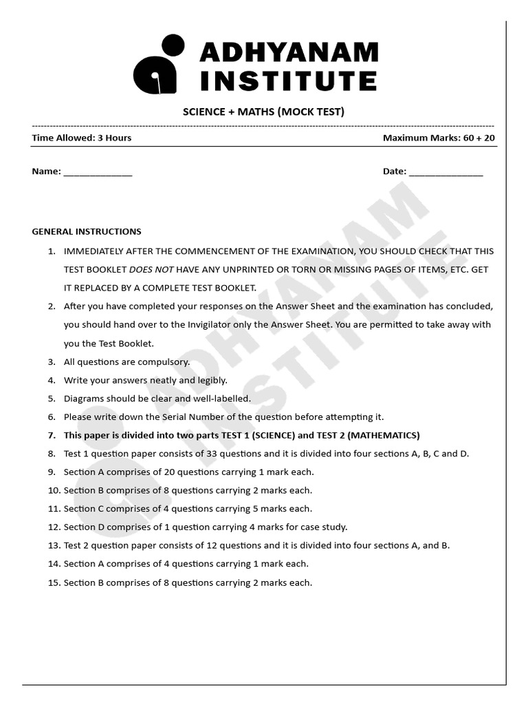Science + Maths Test | PDF | Light | Scattering