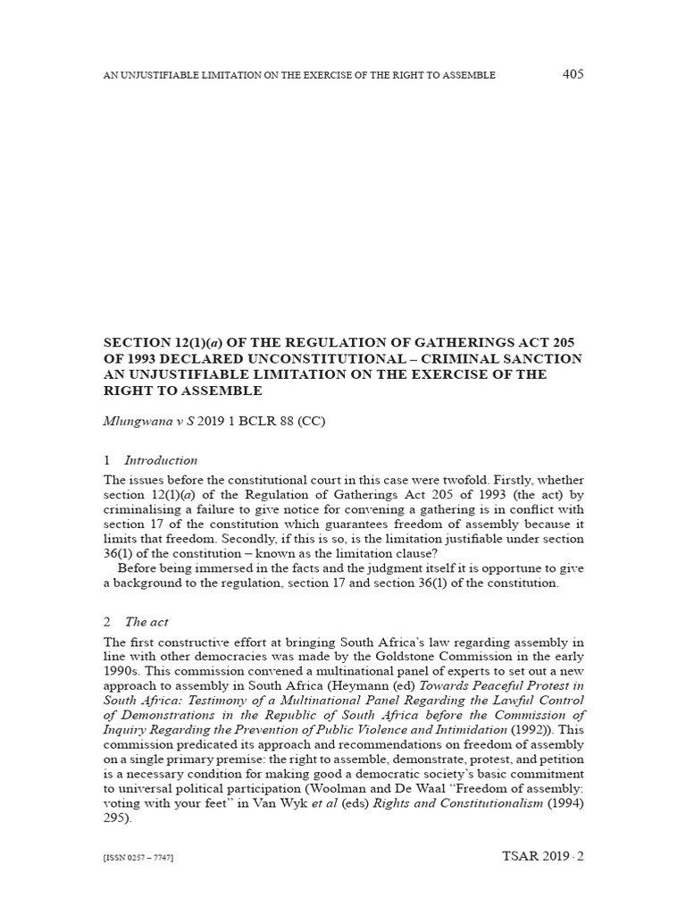 Barrie 2019 Section 12 (1) (A) of The Regulation of Gatherings Act 205 ...