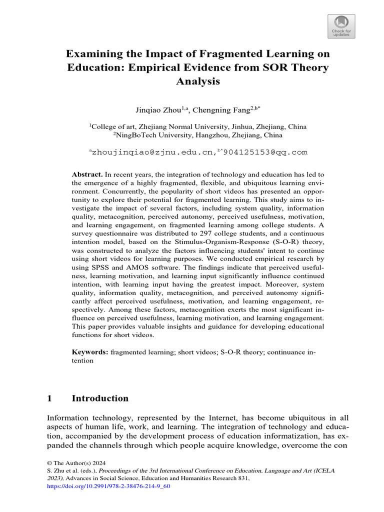 Examining The Impact of Fragmented Learning On Education Empirical ...