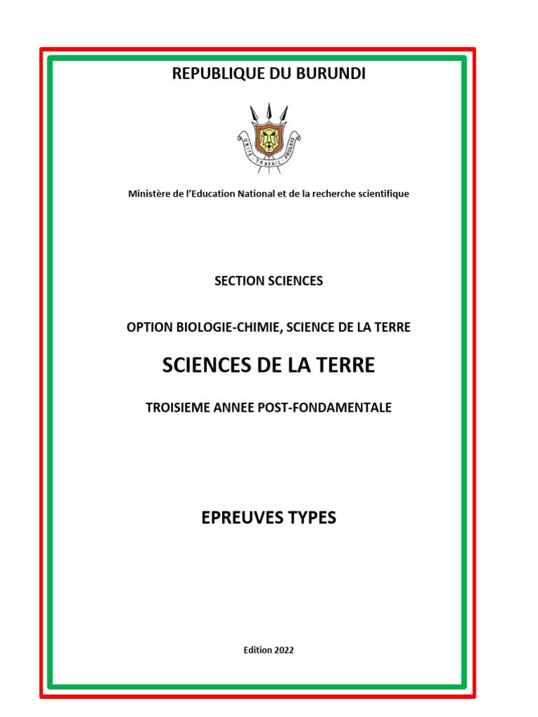 Épreuves Types en Sciences de la Terre | PDF | Sol (pédologie) | Eau