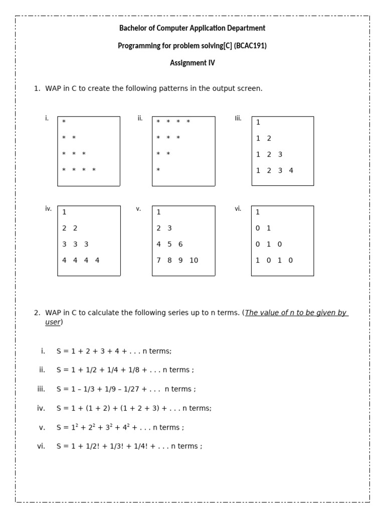 C Programming Patterns and Series Solutions | PDF