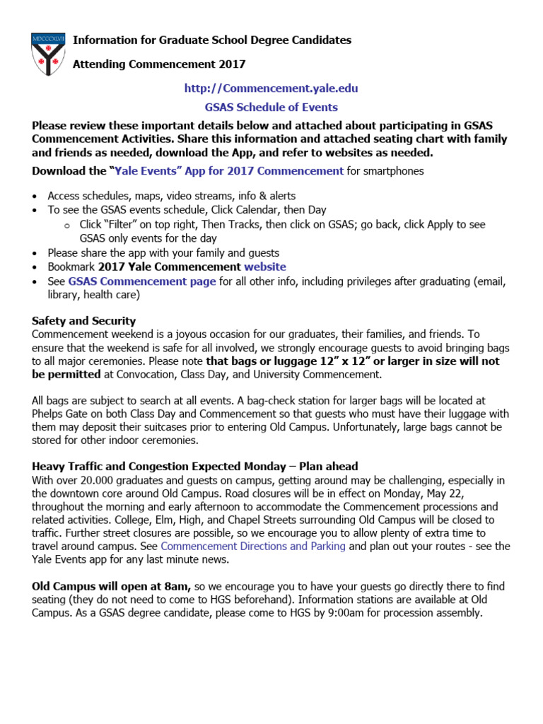 w3 154291 Commencement 2017 E Info For GSAS ALL GRADUATING ATTENDEES | PDF