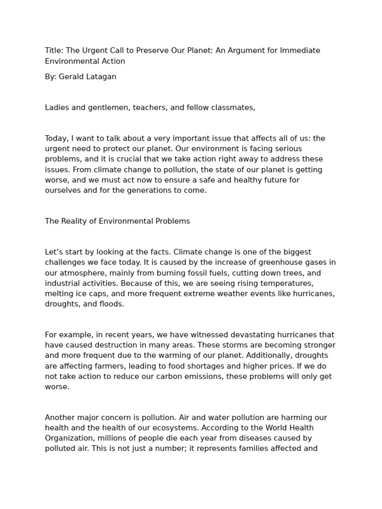 Urgent Action for Environmental Protection | PDF