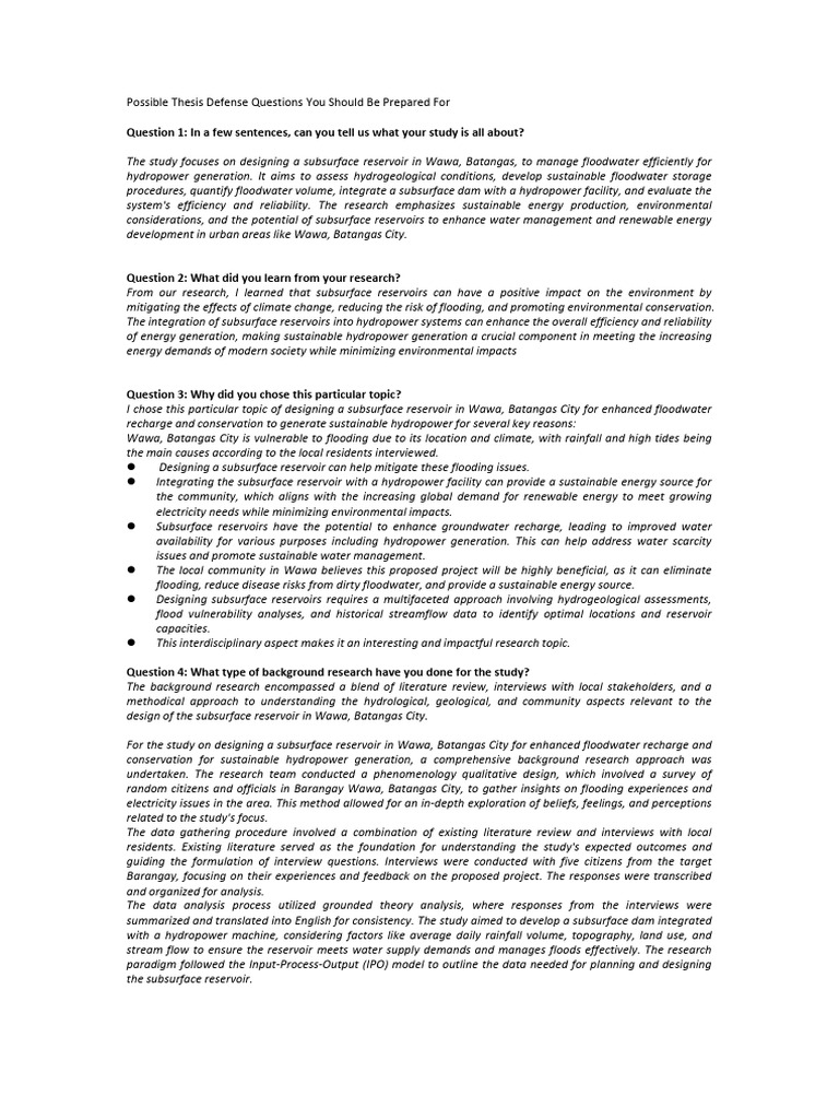 Possible Thesis Defense Questions Pdf Flood Sustainability