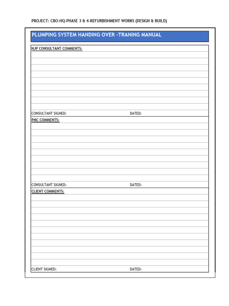 Plumbing System Handover Manual | PDF | Pump | Water Heating