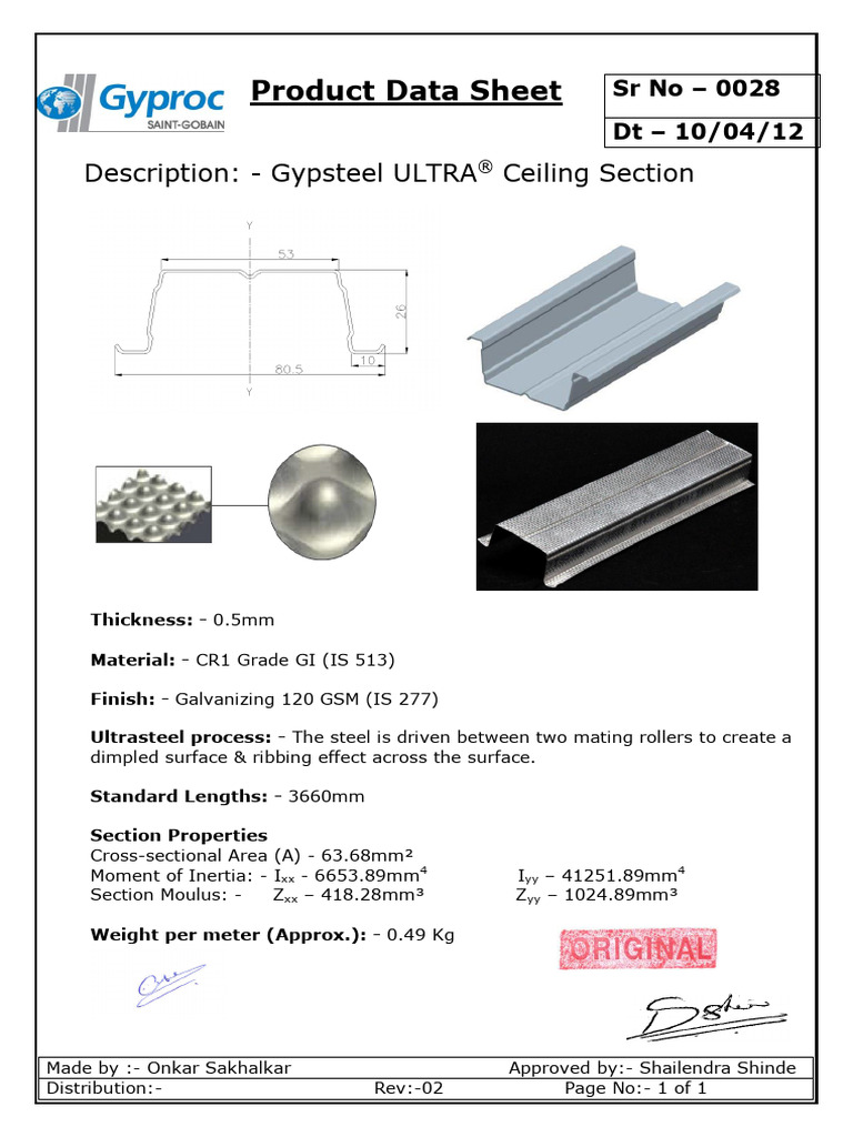 PDS - 0028 - Gypsteel ULTRAR Ceiling Section - Rev02 | PDF