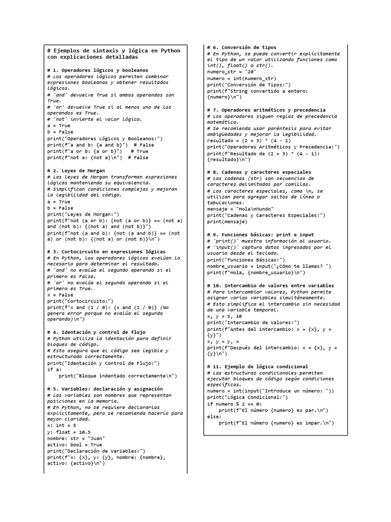 Ejemplos de Sintaxis y Lógica en Python | PDF | Python (lenguaje de ...