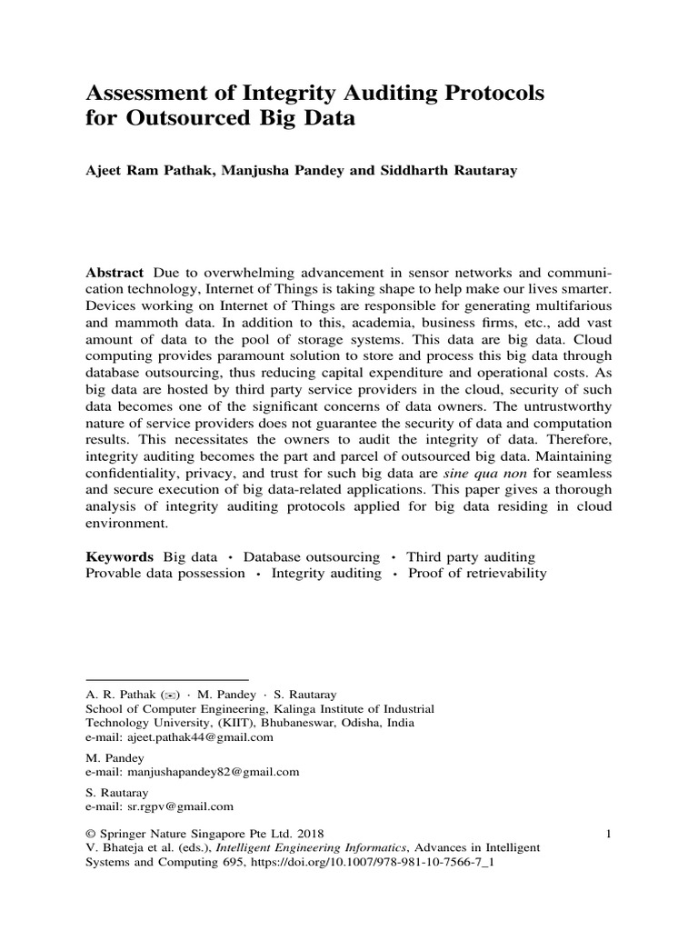 Integrity Auditing for Outsourced Big Data | PDF | Audit | Cloud Computing