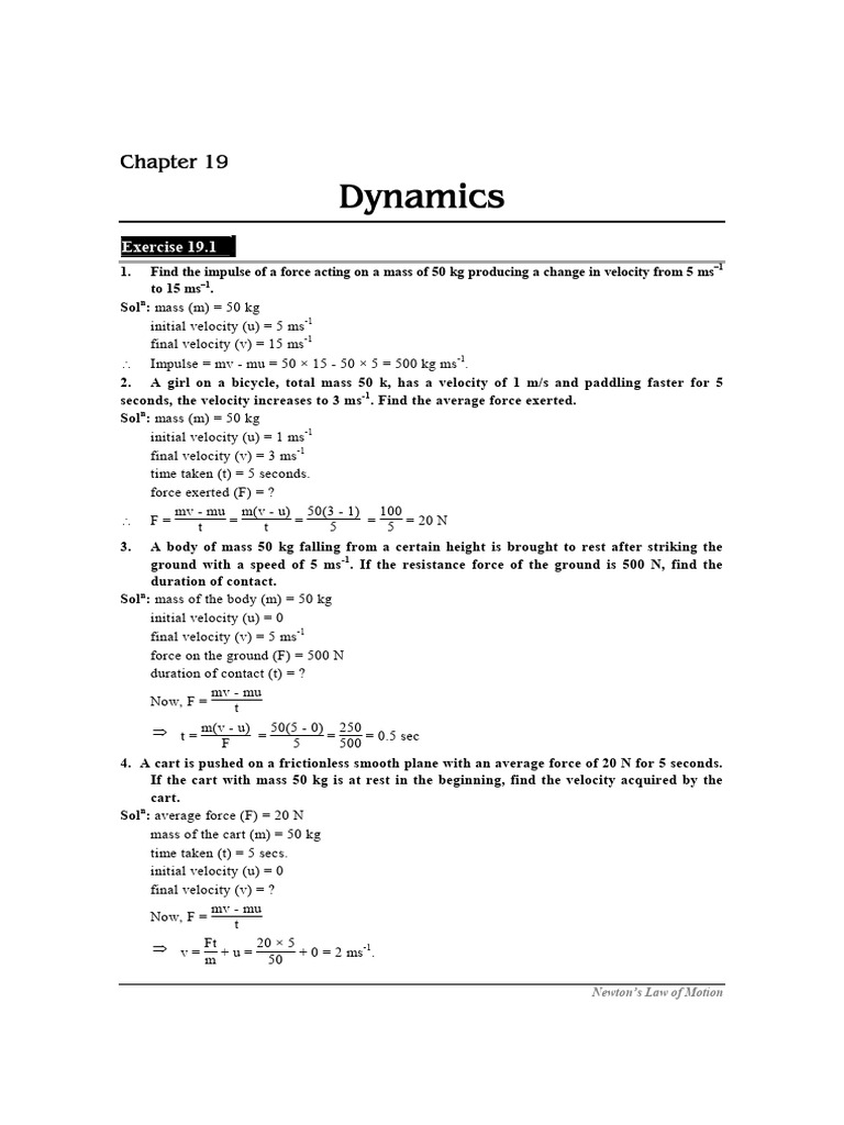 Newton's Laws of Motion Exercises and Solutions | PDF | Force | Momentum