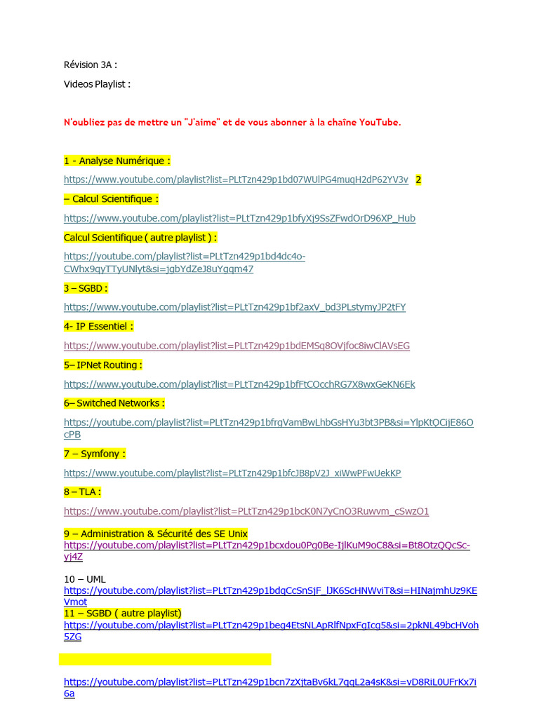 Playlists YouTube pour Révision 3A | PDF