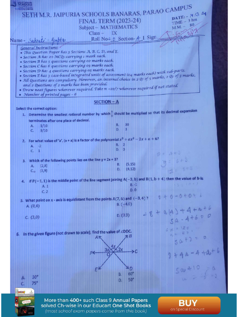 Seth M. R. Jaipuria School Paper 67 Maths | PDF
