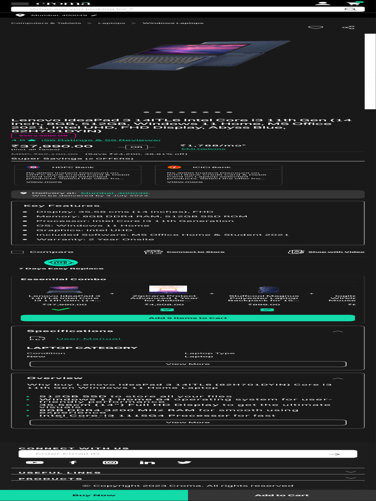 Buy Lenovo Ideapad 3 14itl6 Intel Core I3 11th Gen 14 Inch 8gb 512gb