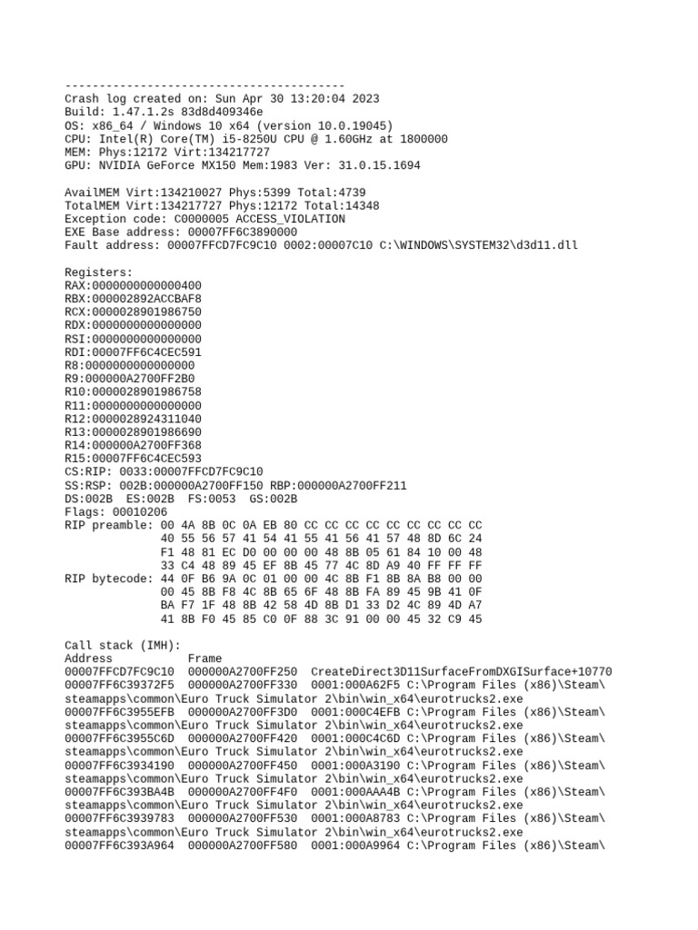 Euro Truck Simulator 2 Crash Log | PDF | Software | Computer Libraries