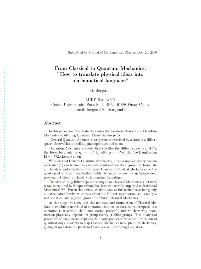 Classical to Quantum Mechanics Transition | PDF | Quantization (Physics ...
