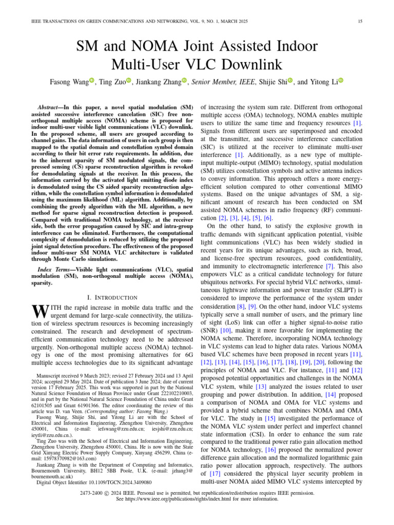 SM and NOMA Joint Assisted Indoor Multi-User VLC Downlink 2025 | PDF ...