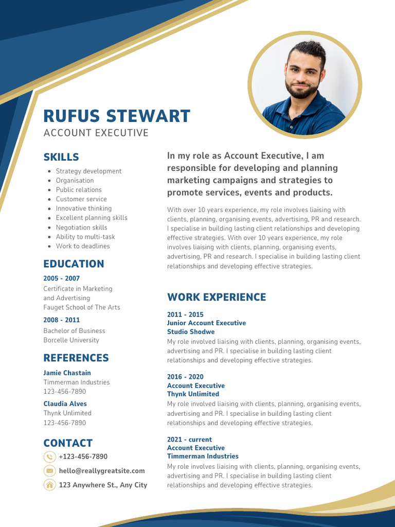 Blue Gold Modern Geometric Professional CV Resume | PDF | Marketing ...