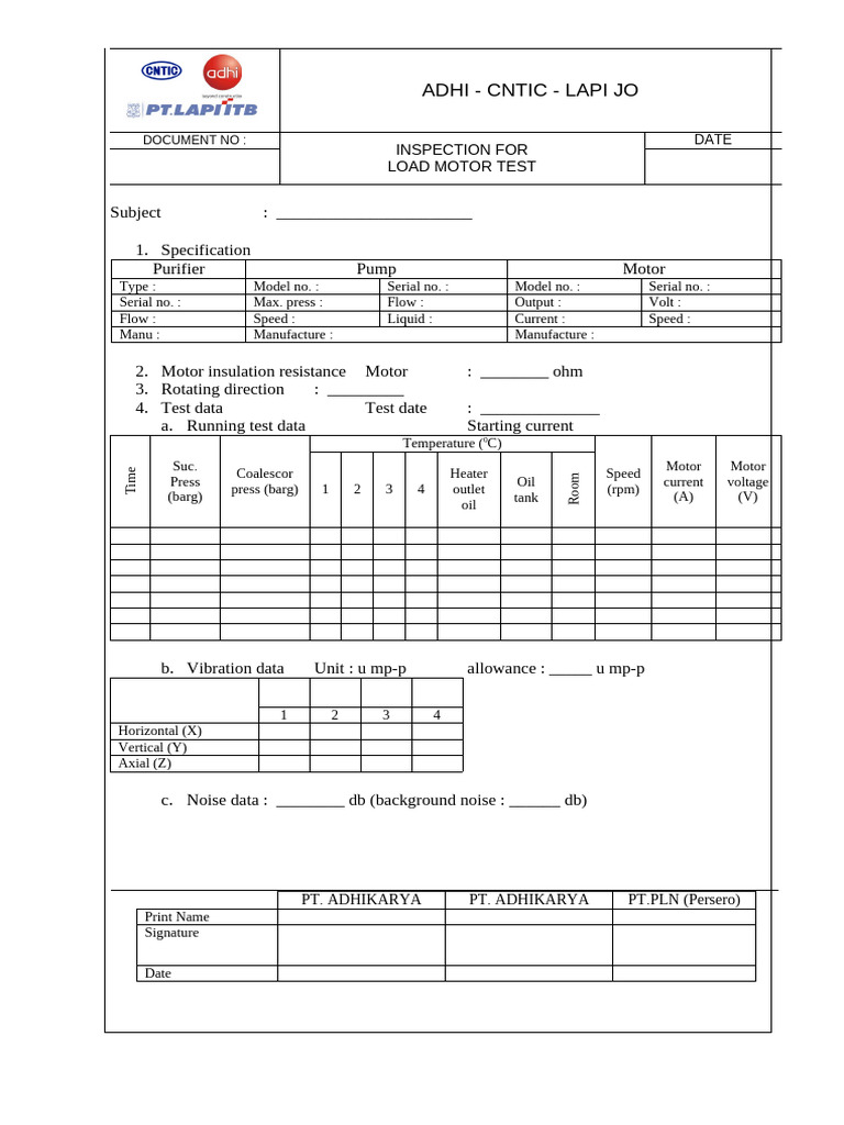 Load Motor Test Inspection Document | PDF