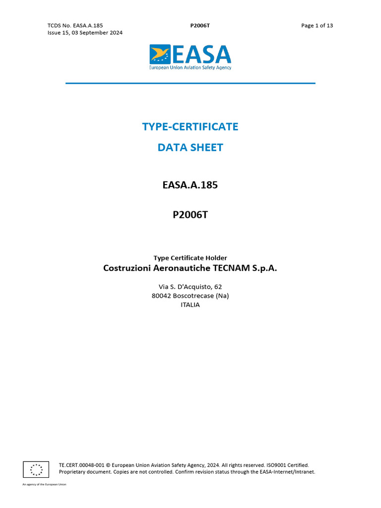EASA Type Certificate Data Sheet P2006T | PDF | Aviation | Aircraft