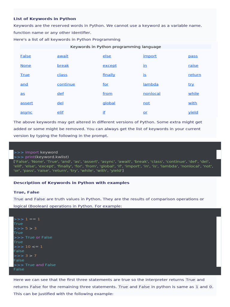 List of Keywords in Python | PDF | Control Flow | Anonymous Function