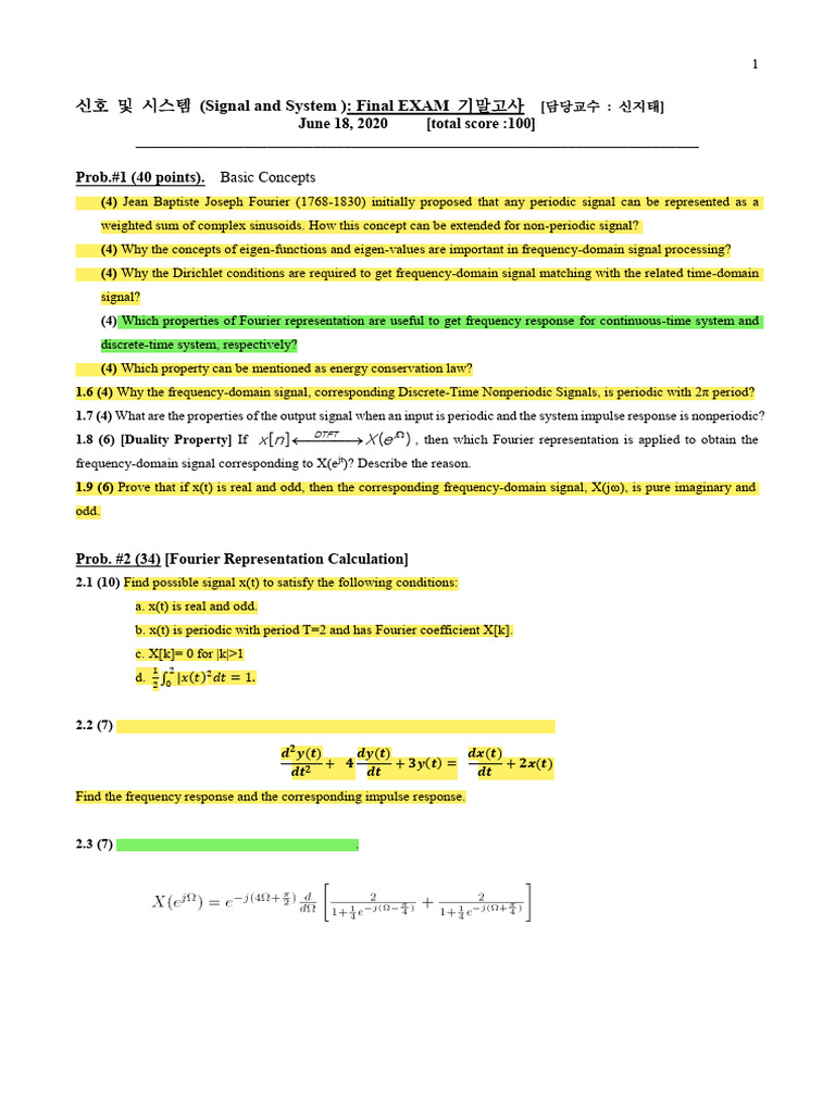 Signal and System Final Exam Questions | PDF | Sampling (Signal ...
