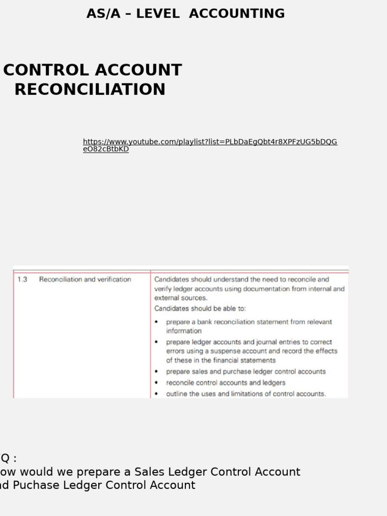 Control Account Reconciliation Guide | PDF | Debits And Credits ...