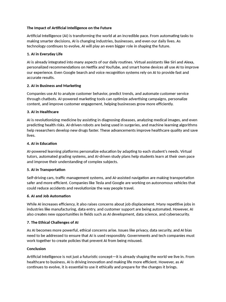 The Impact of Artificial Intelligence On The Future | PDF | Artificial ...