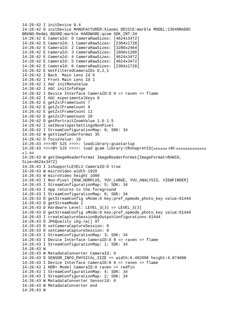 Xiaomi Redmi Camera Initialization Log | PDF | Computing | Mobile Computers