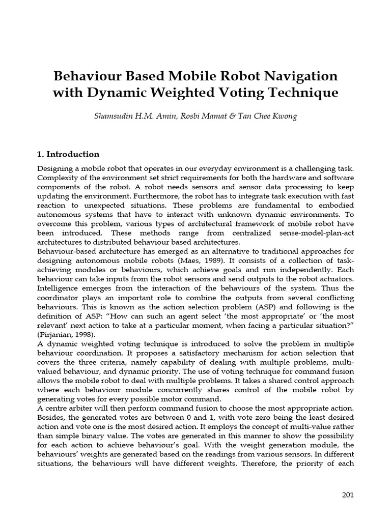 Dynamic Voting for Robot Navigation | PDF | Sonar | Simulation