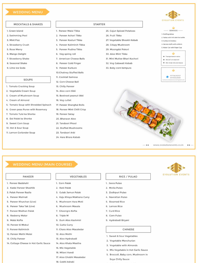 Evolution Events Food Menu | PDF
