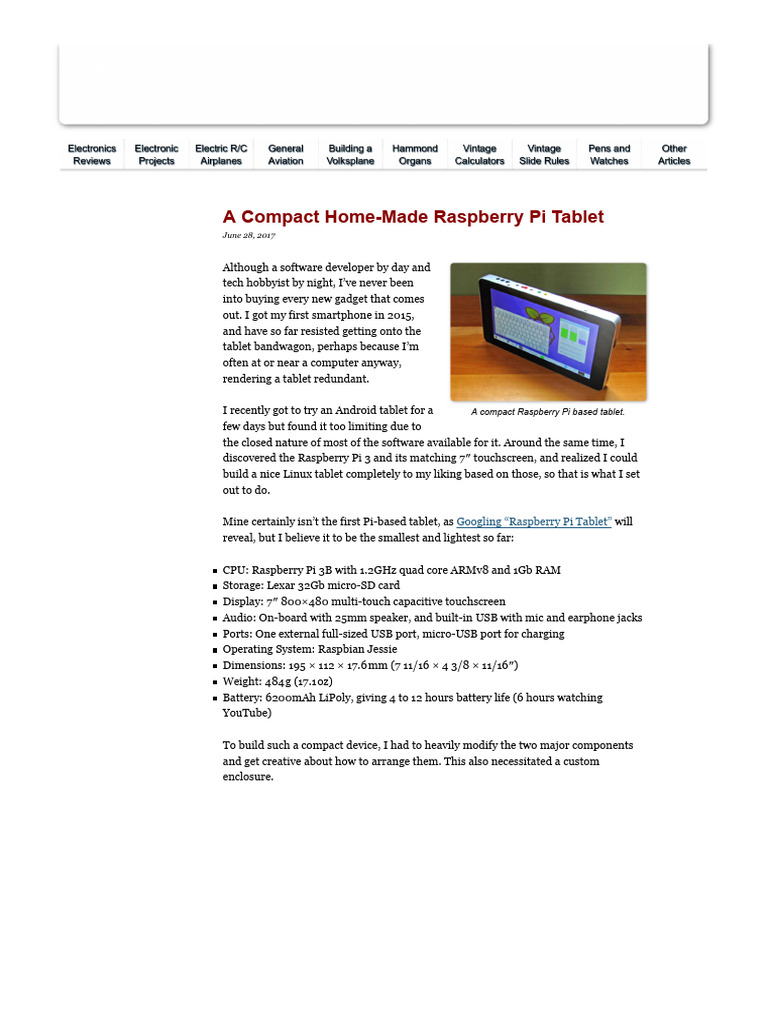 A Compact Home Made Raspberry Pi Tablet | PDF | Raspberry Pi | Tablet ...